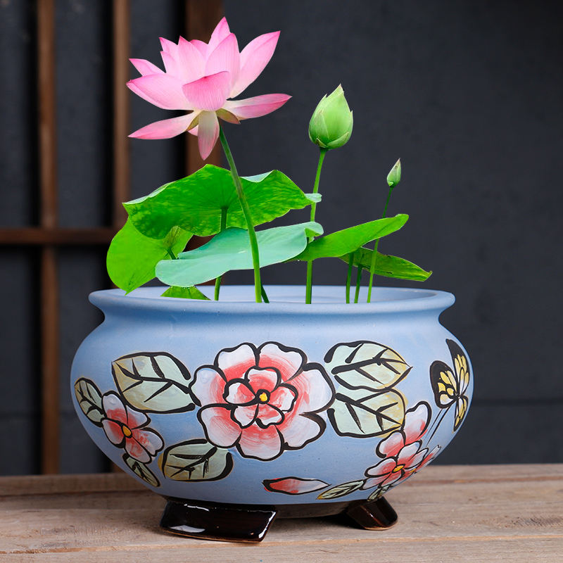 Refers to ceramic flower POTS, large diameter bowl LianHe flowerpot hand - made home hydroponic water to raise extra large money plant pot