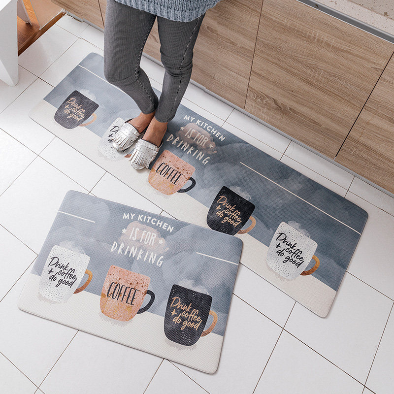 (Kitchen mats) Nordic ins kitchen mats waterproof and oil-proof mats wash-free pvc long non-slip mats