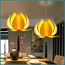 Ancient Lotus Pendant Lamp Chinese Cloth Art Lotus Lantern Tea Room Buddang Temple Ceiling Lighting Zen Decorative Lamps