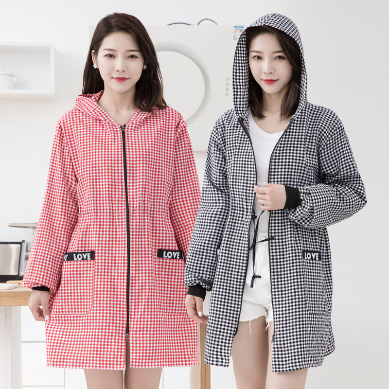 High-grade thickened cotton long-sleeved apron home kitchen hooded blouse cooking women's fashion is wearing anti-fouling overalls