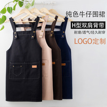 Denim work apron nail custom printed LOGO printing cotton canvas restaurant Home Kitchen fashion overalls