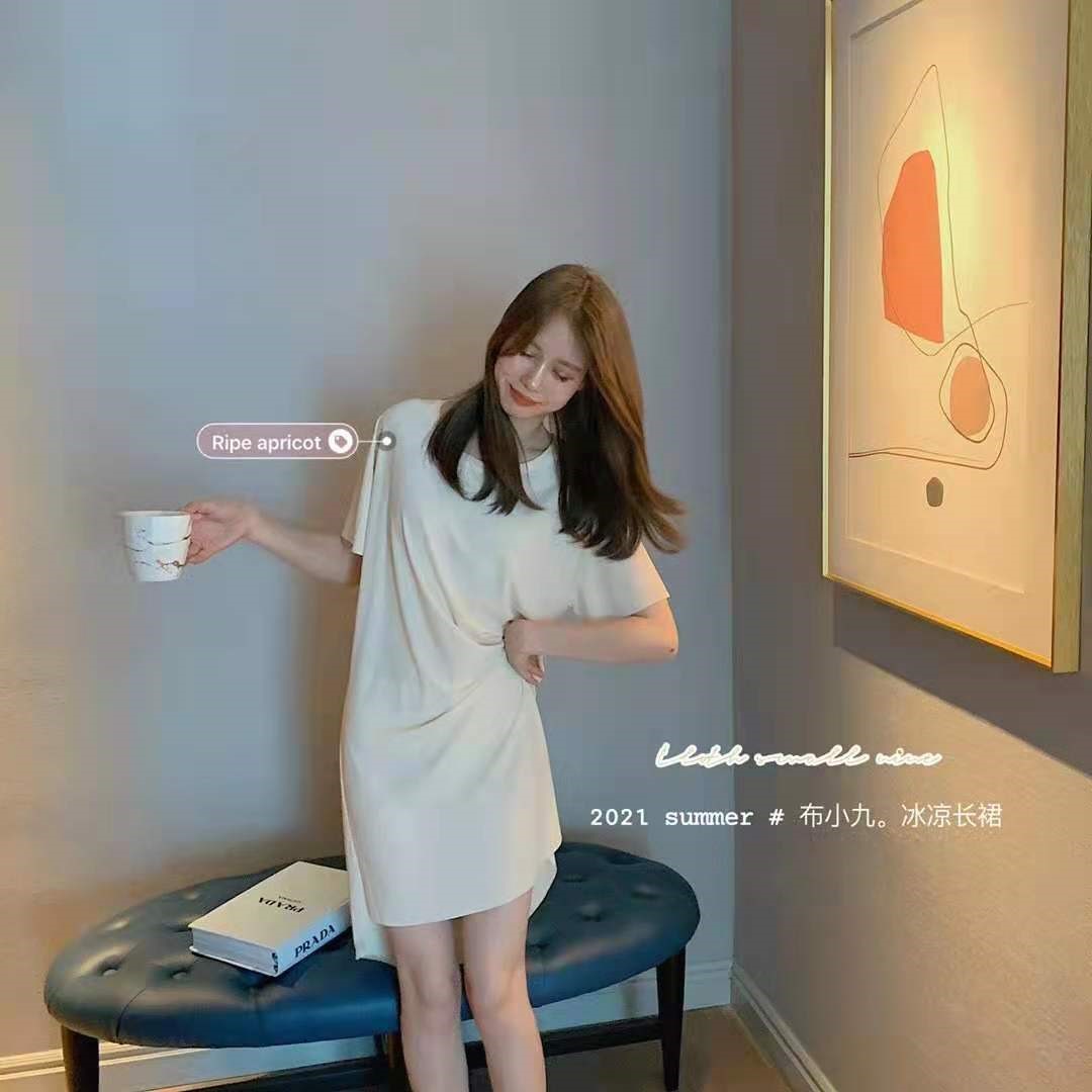 New summer women's simple summer summer cool home cool long dress nightdress
