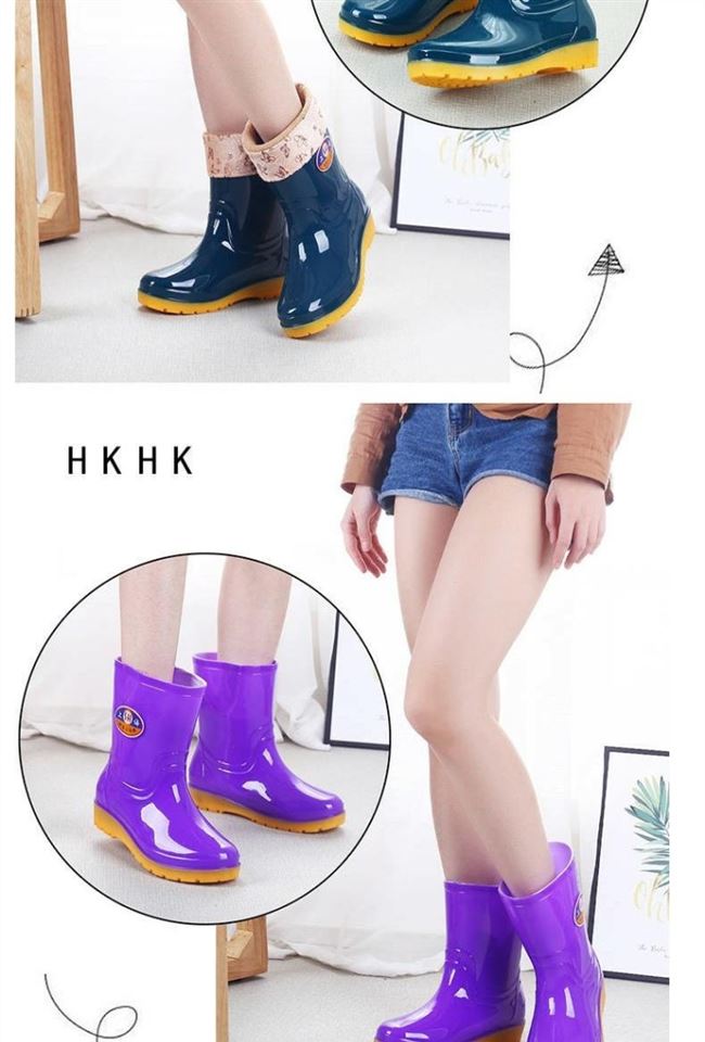 Giày đi mưa trong ống nữ cộng với nhung thời trang ủng đi mưa không thấm nước không trơn trượt giày nước bốn mùa giải trí ủng nước nhà bếp giày cao su - Rainshoes