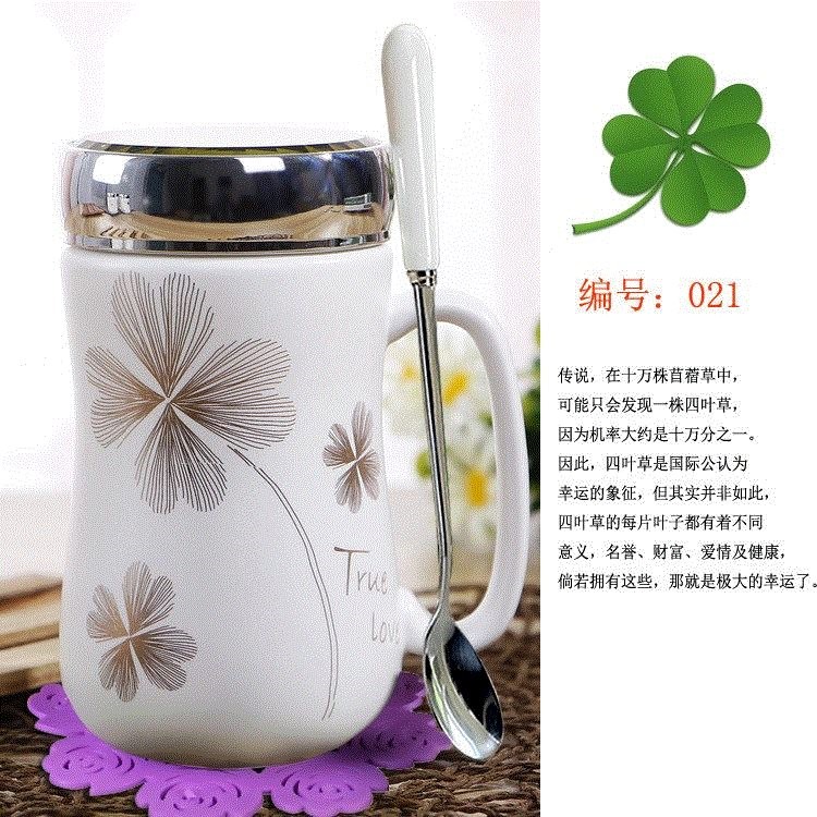 Glass package mail beaker of water move with cover ceramic spoon household male and female adult mark cup with cover