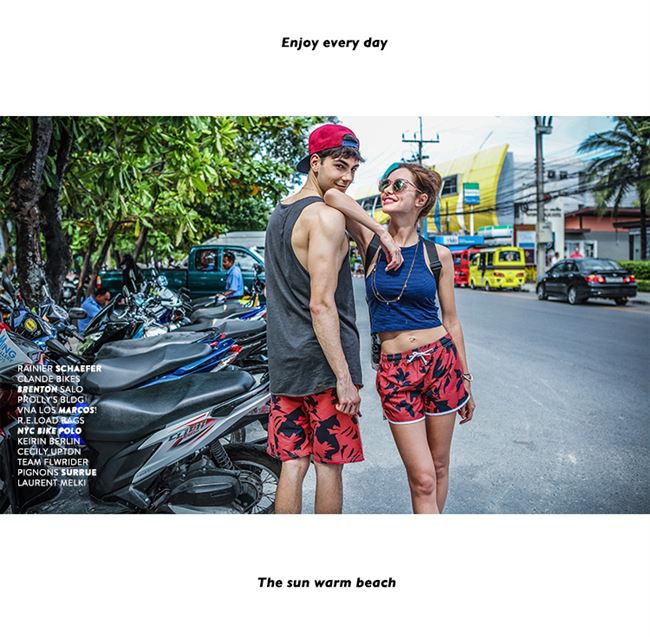 Nam giới bơi lội giải trí mùa hè mùa hè quần đi biển của nam giới yêu thích cặp đôi quần màu hồng quần đùi quần đùi - Quần bãi biển