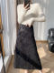 New Chinese-Style High-End Chenille Sequin Black Skirt for Women, Autumn and Winter, Hip-Hugging, Thickened A-Line Long Skirt