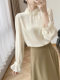 Lingze Xi 2026 Early Spring New High-End Elegant Petal-Sleeve Silk Velvet Top for Women