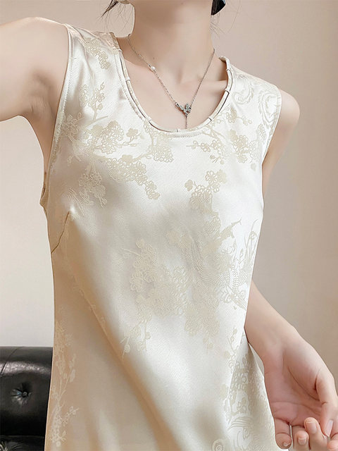 New Chinese Style Fishtail Long Dress for Tall Women, Ankle-Length, Round Neck, Acetate Jacquard, Sleeveless Vest Dress for Women, Spring and Summer