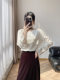 New Chinese Style Light Luxury Off-White Top for Women, Autumn and Winter, Copper Ammonia Silk, Loose Fit, Slimming, Rhinestone Pullover Shirt