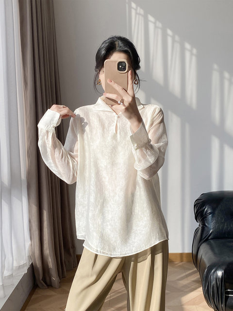 Lingze High-End Glossy New Chinese Style Loose Vest with Stand Collar Khaki Shirt for Women Summer