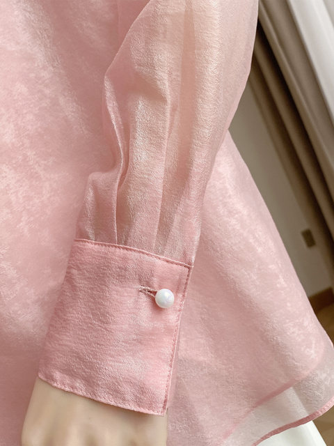 2026 New Spring and Summer New Chinese Style High-End Age-Reducing Silk Jacquard Pink Shirt for Women