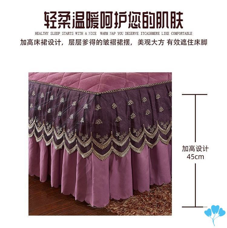 Váy trải giường sang trọng ngắn 1,5 mét bìa bảo vệ hai mặt ren chần ba mảnh váy ngủ dày phong cách mục vụ - Váy Petti