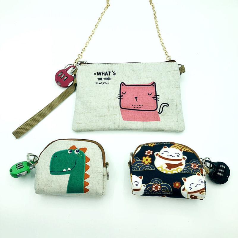 Child password wallet Women with lock Han version Canvas Mini zero wallet Inclinable Cross Cotton Hemp Cloth Art Handbag Small Bag