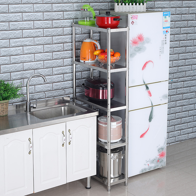 Stainless steel kitchen rack floor-to-ceiling multi-layer width 20 25cm gap storage rack refrigerator gap pot rack