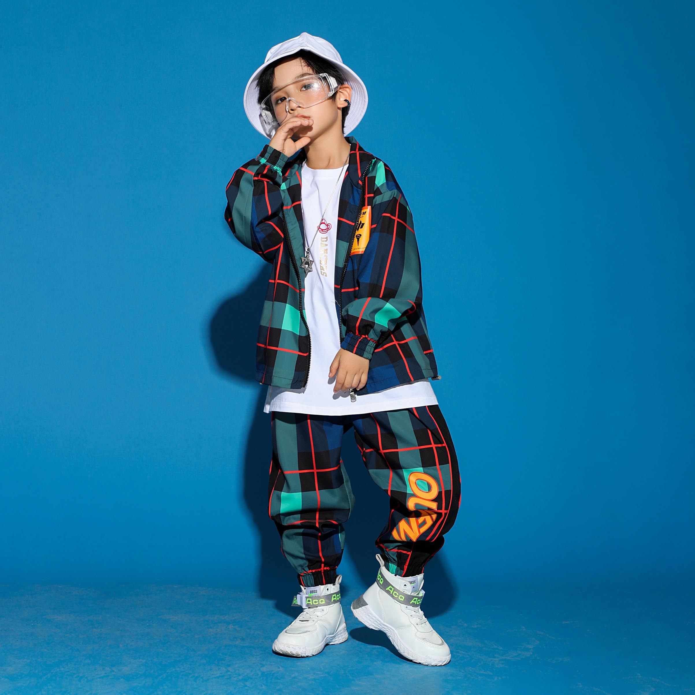 Children's autumn suits boys handsome hip-hop hip-hop hip-hop trendy clothing girls Korean version of the trend plaid coat middle-aged children