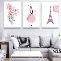 Pink warm Nordic living room decorative painting triptox bedside mural hanging painting sofa background wall free of holes