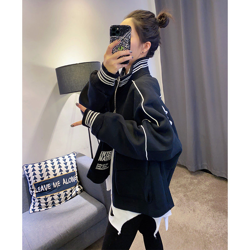 Women's tooling jacket all-match zipper sweater jacket retro Hong Kong style 2022 spring and autumn new European goods European station