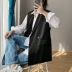 Bộ đồ nhỏ màu đen cổ áo cardigan vest mùa thu năm 2021 mới áo khoác vest không tay rộng rãi thời trang của phụ nữ ở Châu Âu - Áo vest