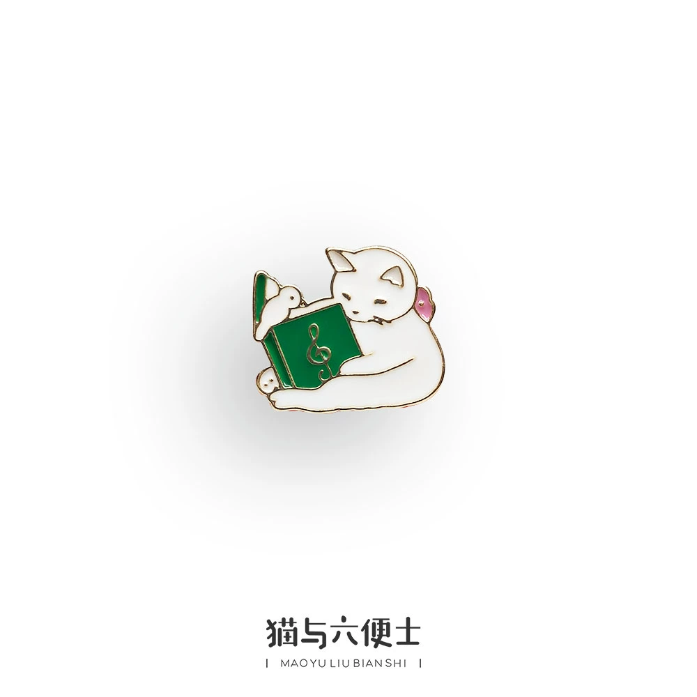 Sixpence | mèo trắng dễ thương đọc sách huy hiệu trâm cặp đôi unisex món quà đặc biệt trang sức - Trâm cài