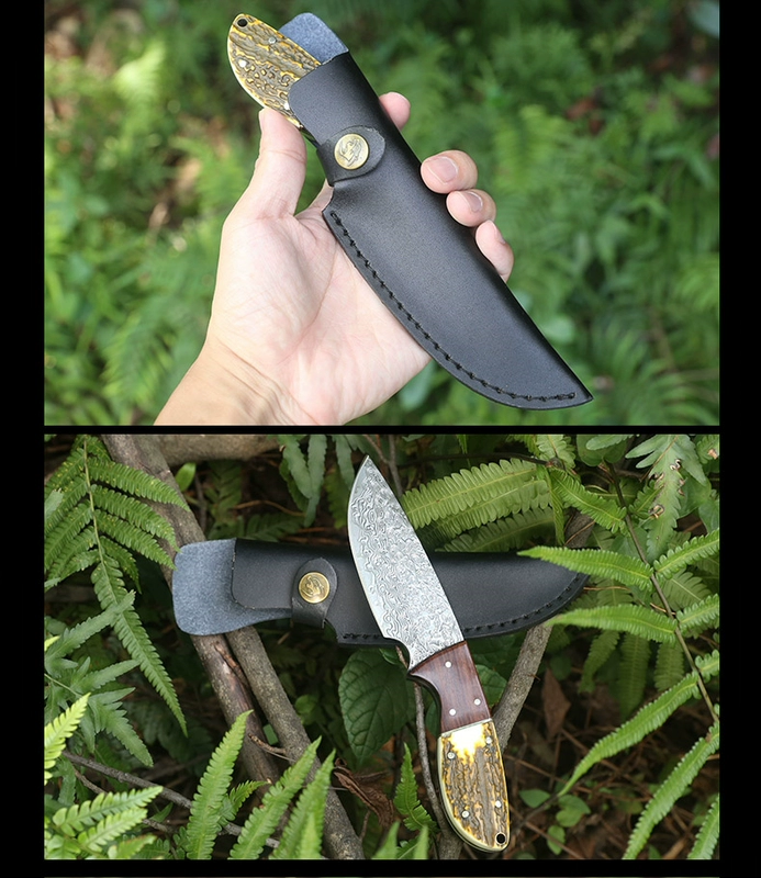 Dao rèn thép Damascus dao sinh tồn sắc bén với công cụ hoang dã sống sót tự kiếm dao quân sự tự vệ - Công cụ Knift / công cụ đa mục đích xeng da nang