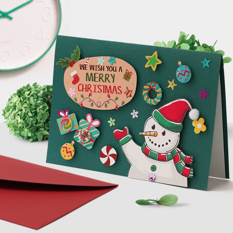 Three-dimensional DIY Christmas greeting card cute snowman blessing thank you for condolences graduates day gift DIY material bag