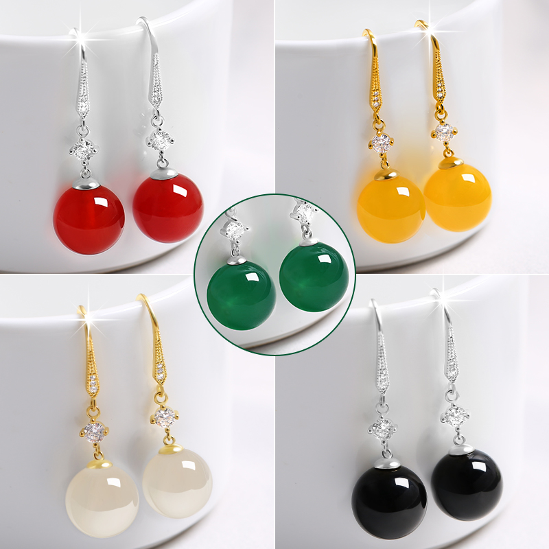 Natural agate earrings red S925 silver pearl high-quality earrings long version net red 2022 new trendy earrings