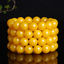 Chanterelle yellow old beeswax amber hand string bracelet mens and womens round beads second generation Melaleuca Buddha beads 20mm hand beads
