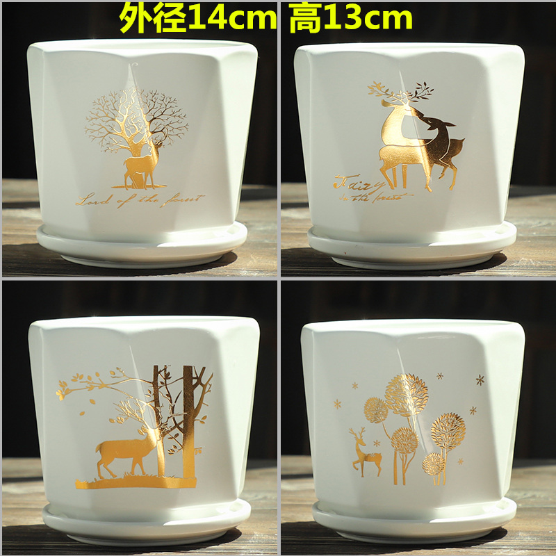 Heavy flowerpot ceramic large special offer a clearance package mail with tray was creative contracted more than other move flower pot in meat