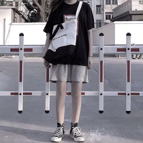 Grey Sports Shorts Women Summer Thin 2021 new loose straight drum pure cotton medium pants high waist wearing 50% pants