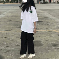 Tooling wide-legged pants woman 2021 spring autumn new loose high waist pituitary straight cylinder expats slim suit drag ground pants