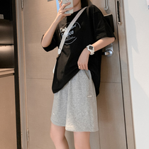 Grey Sports Shorts Women Summer 2022 New Slim Loose Ins Tide Straight Drum Pure Cotton High Waist Outwear 50% Pants