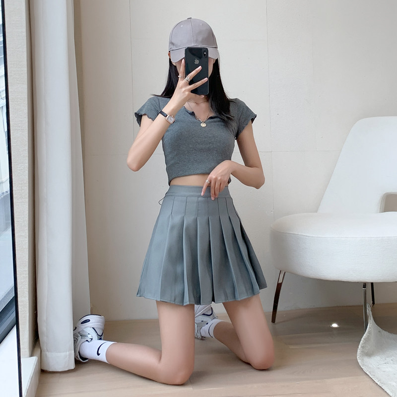 Gray pleated skirt women's short skirt skirt summer 2021 new anti-glare high waist thin student a-line jk skirt