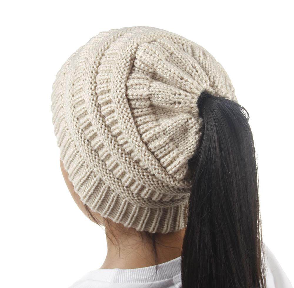 Girls leak top hat autumn and winter dew ponytail empty top hat exposed braids outdoor children's leak top hat girls winter