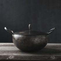 Iron Eva Commune Saucepan Round Earthen Iron Pan Double Ear Handcrafted Wrought Pure Iron Cooked Iron Pan Without Coating Saucepan Saucepan