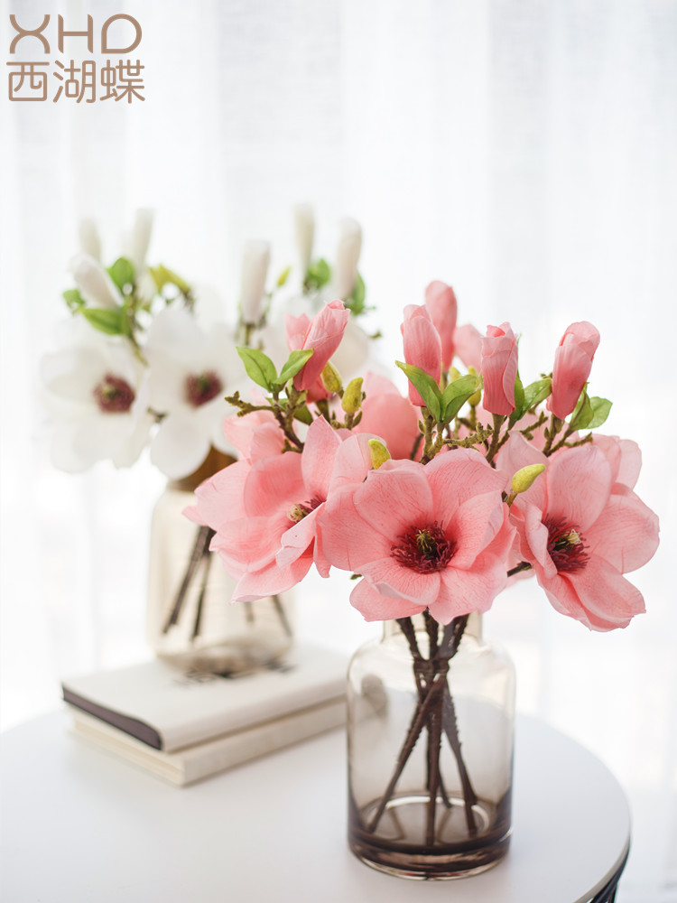 Magnolia flower simulation flower pot planting set Living room dry flowers fake bouquet decoration Floral decoration Dining table tea table Floral ornaments