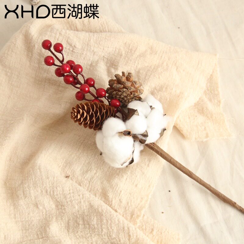 ins natural cotton net red simulation flower dry flower bouquet shooting props Cotton pine cones small fresh decorative ornaments