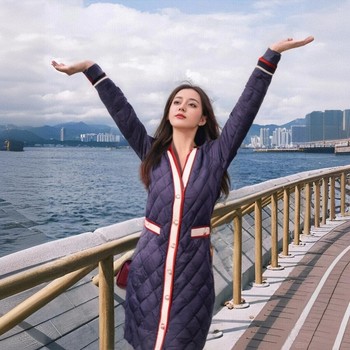 European autumn and winter v-neck mid-length small fragrant style down cotton coat for women 2024 slim temperament fashion simple coat for women European autumn and winter v-neck mid-length small fragrant style down cotton coat for women 2024 slim temperament fashion simple coat for women