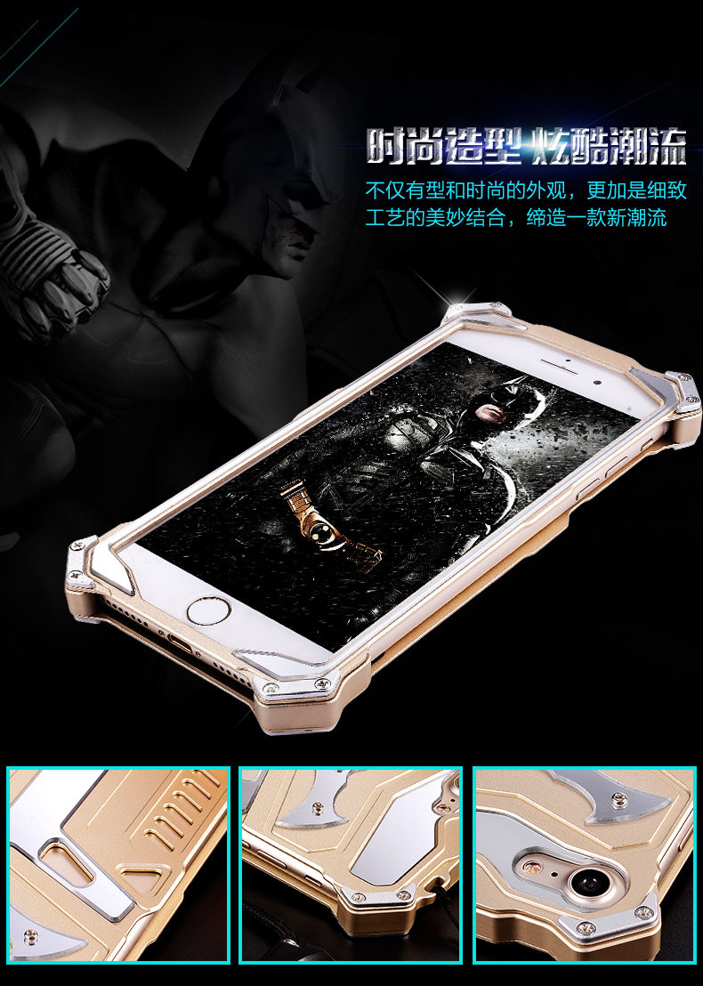 Crescent Knife Batman Stainless Steel Mirror Shockproof Aluminum Metal Case Cover for Apple iPhone 7 Plus & iPhone 7