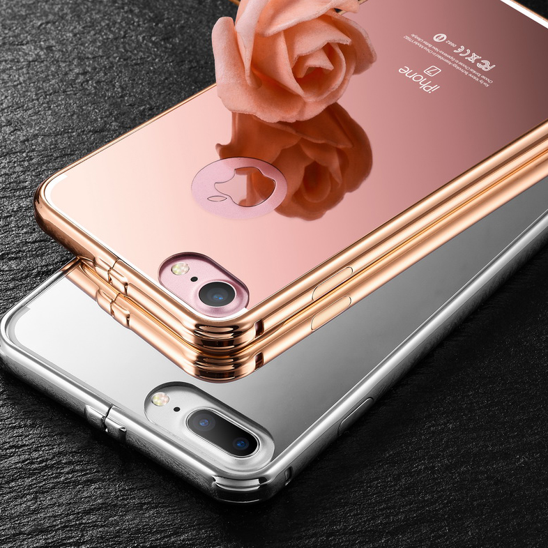 KXX Luxury Electroplate Stainless Steel Metal Bumper Acrylic Mirror Back Cover Case for Apple iPhone 7 Plus & iPhone 7