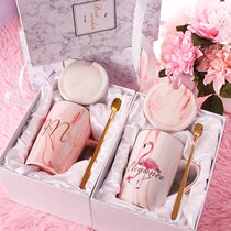 Creative trend coffee mug with lid spoon office light luxury