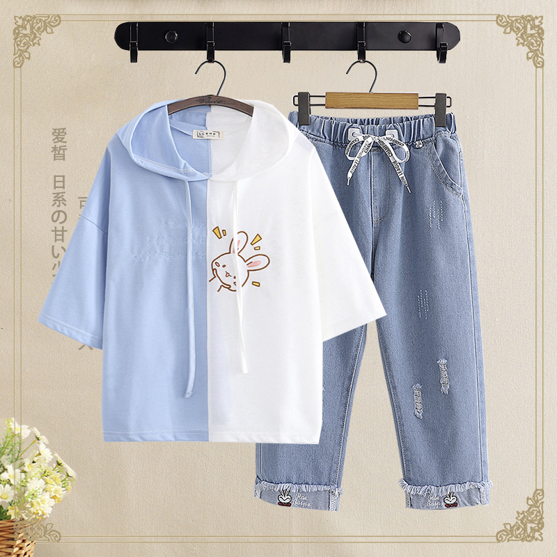 Junior high school student casual suit female 2020 new girl summer two-piece college style middle school student summer suit - Taobao