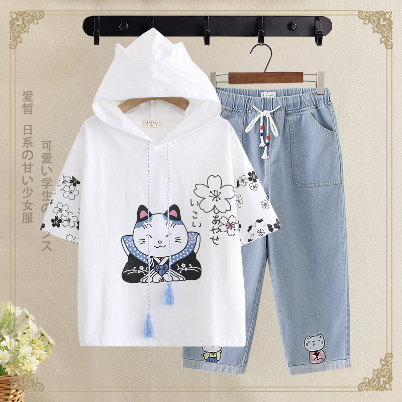 Summer clothes for middle school students 2020 new girls' wind suit two-piece loose college style high school girls' summer clothes