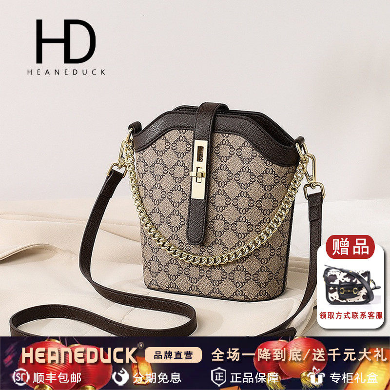 HEANEDUCK bag 2021 new bag bucket bag fashion retro printing large capacity shoulder Messenger bag