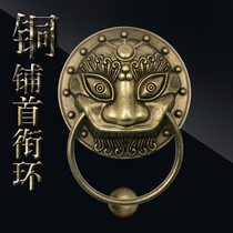 Chinese antique door handle Beast head knocker Copper handle Lion head handle Pure copper knocker Unicorn head Tiger head