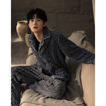 Coral velvet pajamas mens winter padded velvet comfort suit mens autumn and winter models can be worn outside flannel home clothes