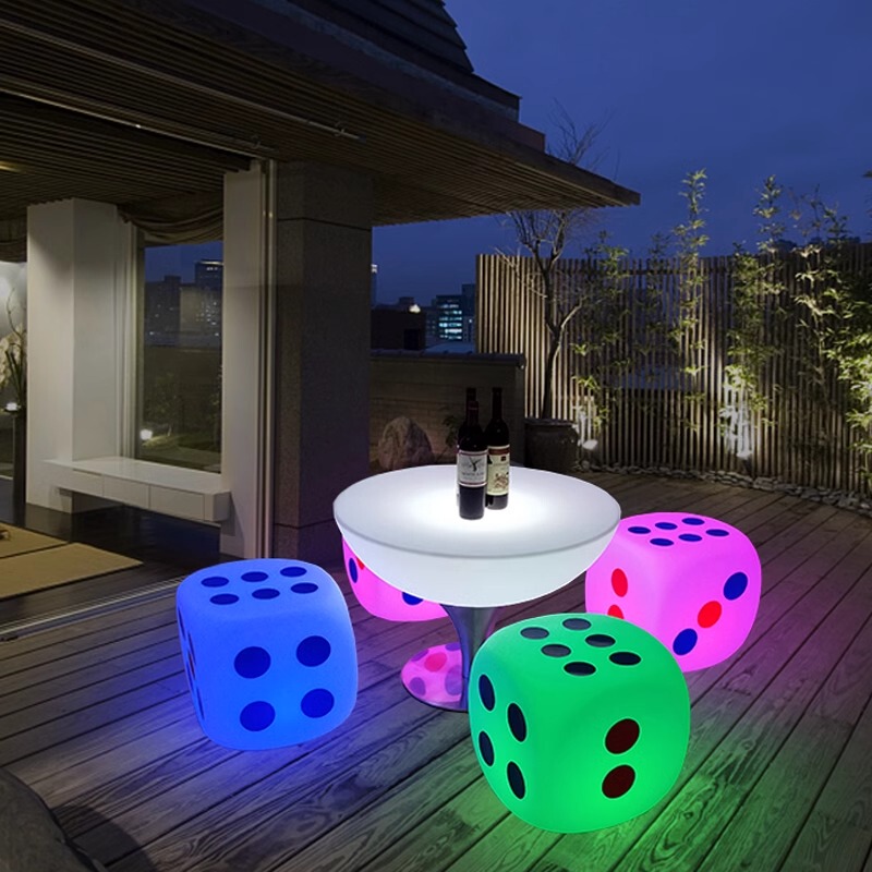 Led Colorful Glowing Dice Stool Outdoor Waterproof Creative Trendy Coffee Table Outdoor Restaurant Table and Chair Set Combination
