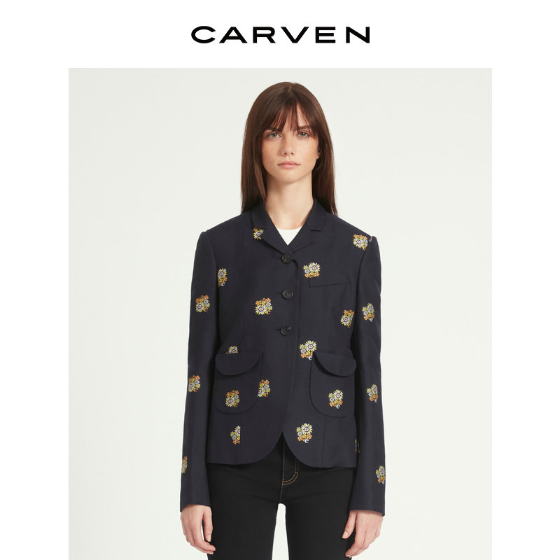 CARVEN Card Tumuli Dress 22 Spring Summer New Products Cotton Wool Delicate Floral Embroidery Refined Suit Jacket