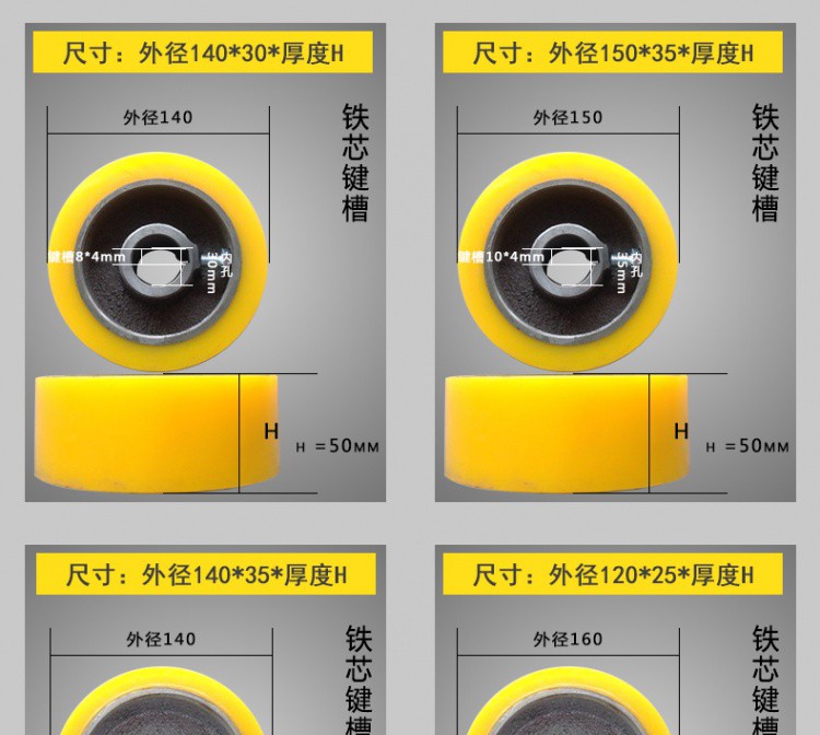 Woodworking four sides planing multiple saw wood wire machine feeding wheel polyurethane bottom wheel conveying wheel keyway aluminium core coated rubber pressing wheel