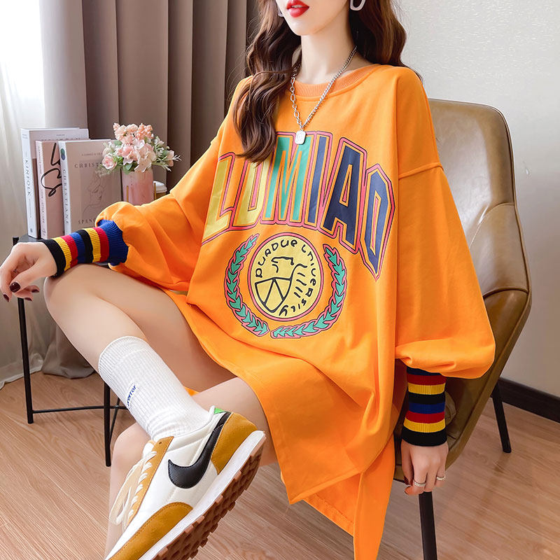 The new Han - weight MM loose middle - long sleeve wear in the autumn 2022 female belly shade