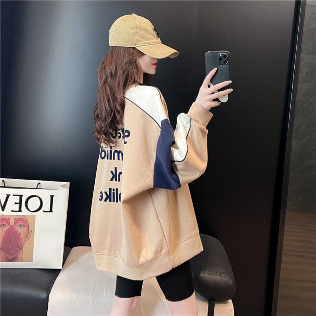 Fat sister large size loose sweater women's 2022 spring new thin section plus fat plus loose student long-sleeved top trendy